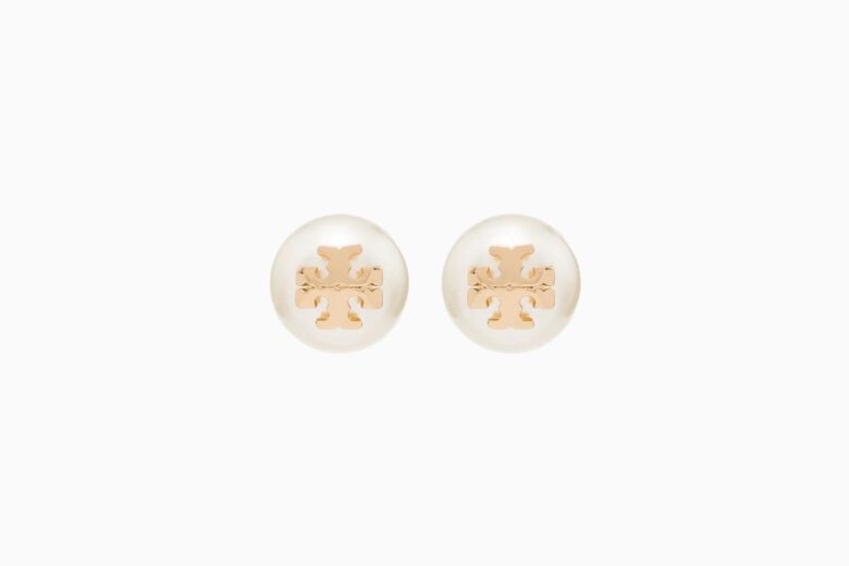 best earrings women tory burch logo plaque pearl stud earrings review - Luxe Digital